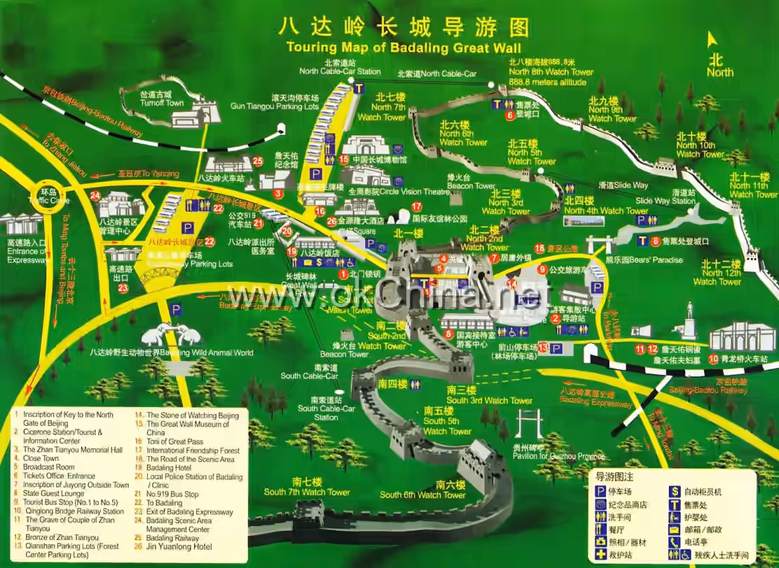 Map of Badaling And Mutianyu Great Wall Tourist Area