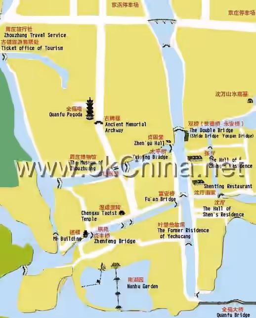 Map of Zhouzhuang Ancient Town Scenic Area