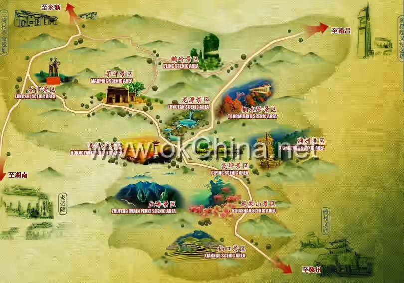 Map of Jinggang Mountain Scenic And Tourist Area