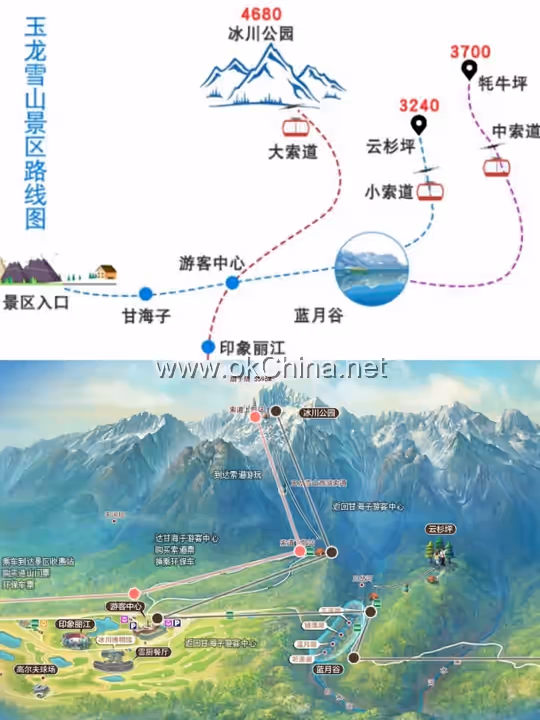 Map of Jade Dragon Snow Mountain Scenic Area